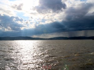 A storm in the distance.