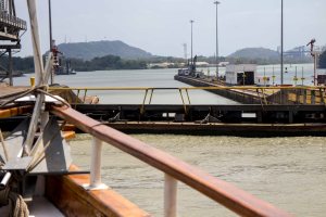 Looking out over the locks.  These ascend and descend in only 8 minutes using gravity and 1914 technology 